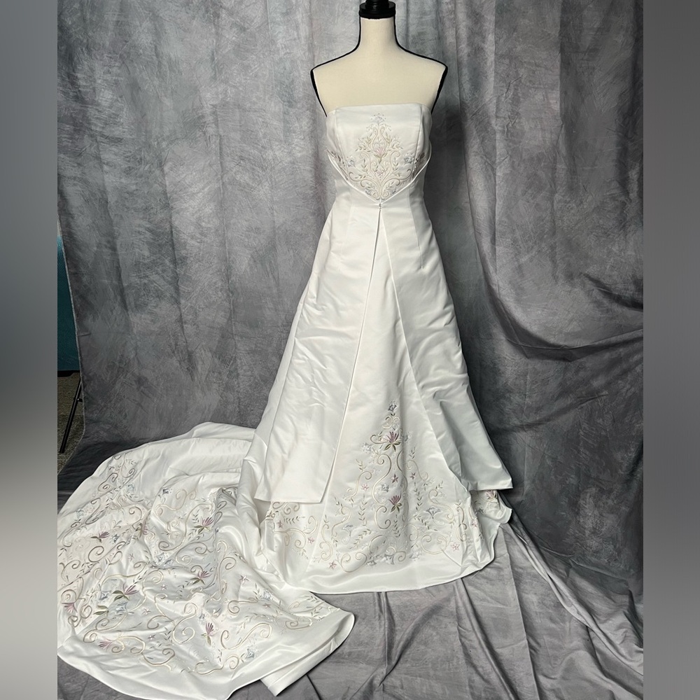 Michelangelo Strapless Wedding Ball Gown with Pastel Embroidery S8417 - sz 14